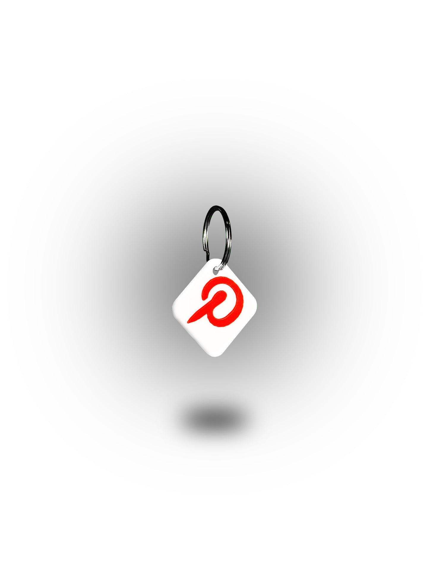 Pinterest-Schlüsselanhänger mit NFC – 3D-gedruckter, quadratischer Anhänger mit Social-Media-Logo auf der Vorderseite und QR-Code auf der Rückseite, integrierter NFC-Chip für kontaktloses Scannen, ideal für Influencer, digitales Networking und Smart-Branding.