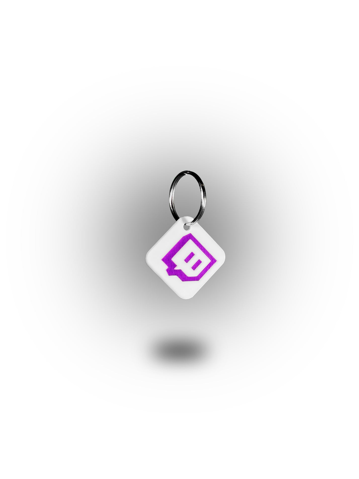 Twitch-Schlüsselanhänger mit NFC – 3D-gedruckter, quadratischer Anhänger mit Social-Media-Logo auf der Vorderseite und QR-Code auf der Rückseite, integrierter NFC-Chip für kontaktloses Scannen, ideal für Influencer, digitales Networking und Smart-Branding.