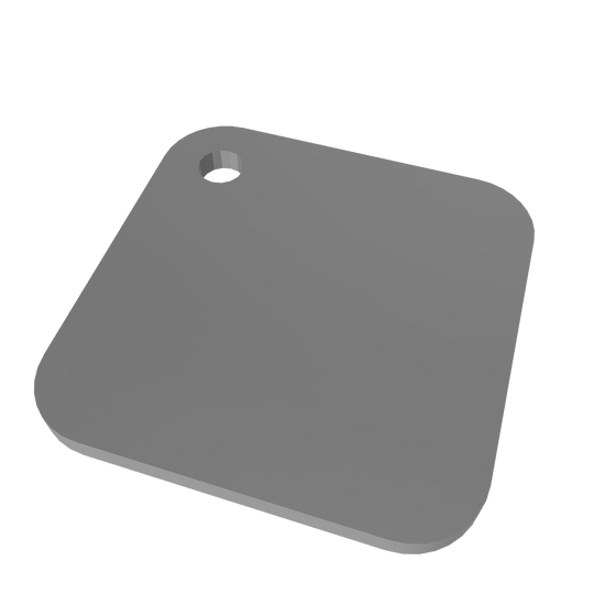 3D-Modell eines leeren quadratischen Schlüsselanhängers – minimalistisches Design mit Loch für Schlüsselring und NFC-Integration.