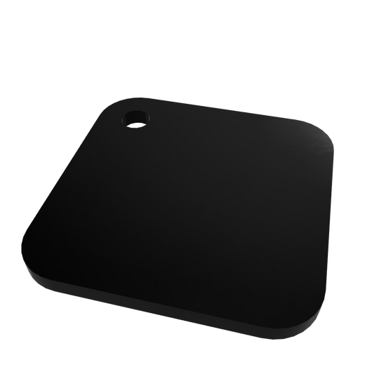 3D-Modell eines leeren quadratischen Schlüsselanhängers – minimalistisches Design mit Loch für Schlüsselring und NFC-Integration.