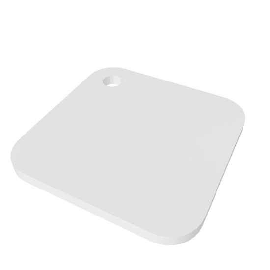3D-Modell eines leeren quadratischen Schlüsselanhängers – minimalistisches Design mit Loch für Schlüsselring und NFC-Integration.