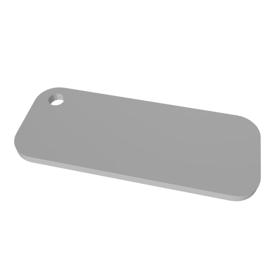 3D-Modell eines leeren rechteckigen Schlüsselanhängers – minimalistisches Design mit Loch für Schlüsselring und NFC-Integration.