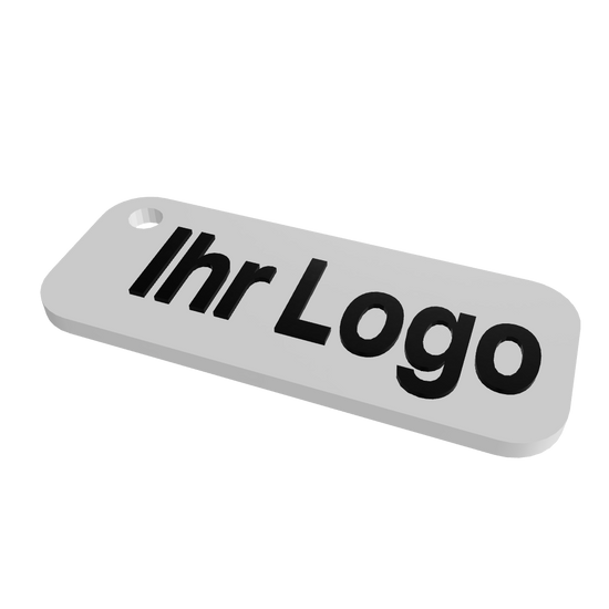 3D-Modell eines personalisierbaren NFC-Schlüsselanhängers mit ‘Ihr Logo’-Gravur – weißer rechteckiger Anhänger mit Loch für Schlüsselring, ideal für Branding, Werbegeschenke und NFC-Integration.