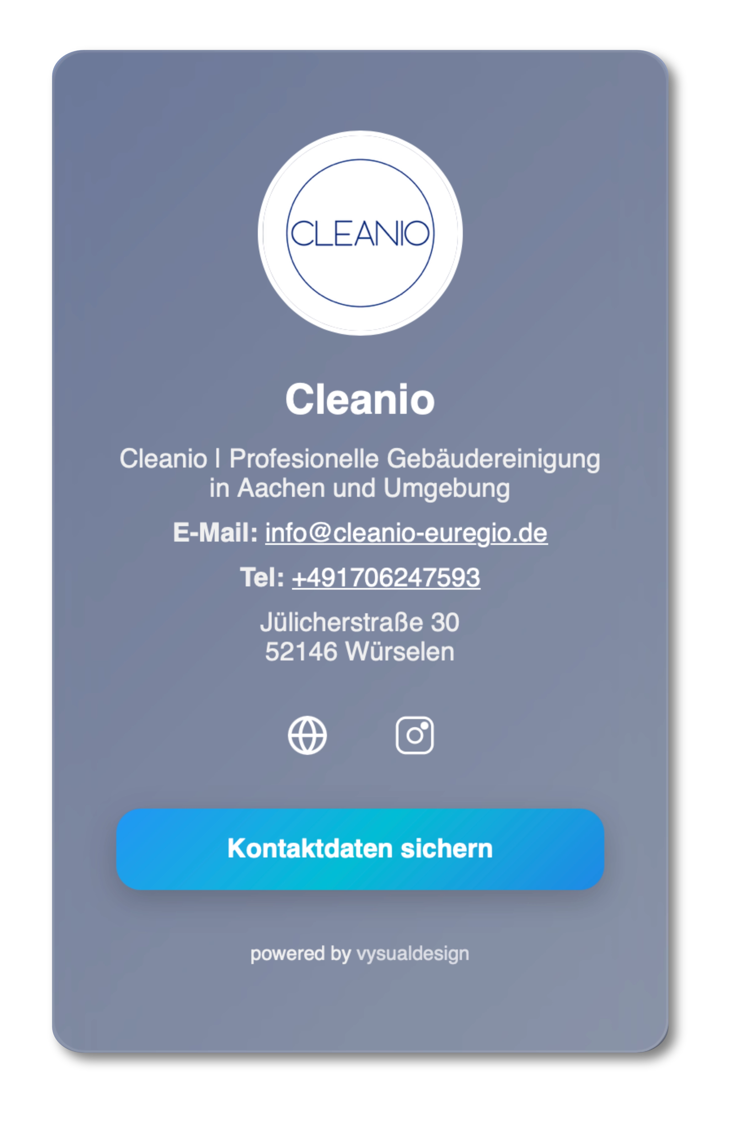 Digitale Visitenkarte NFC Tag – Cleanio mit Bewertungs-CTA