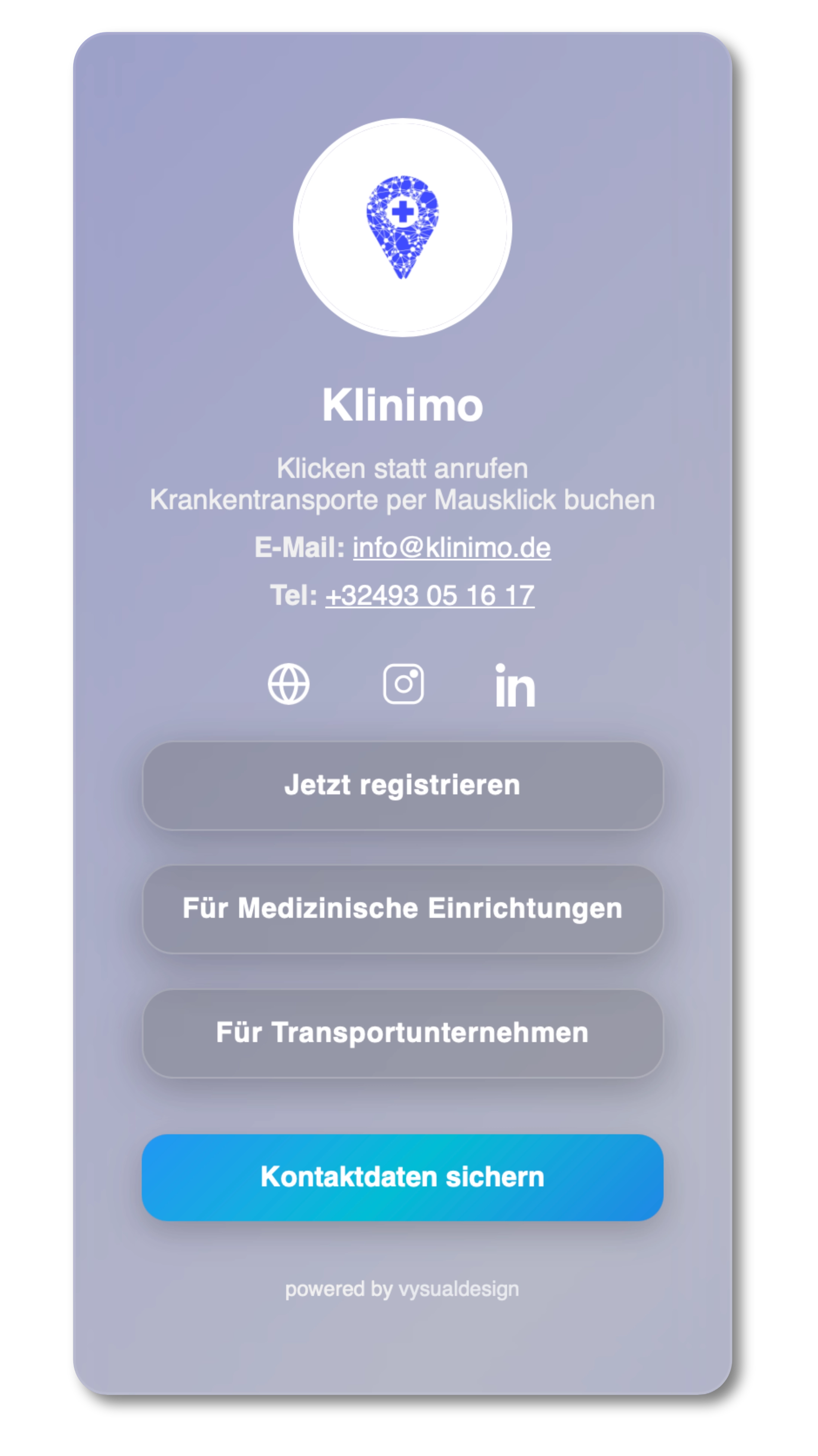 Digitale Visitenkarte NFC Tag – Klinimo dunkles Design Social Media